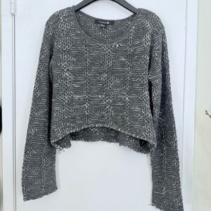 Forever 21 Marled Grey/White Cropped Knit Sweater